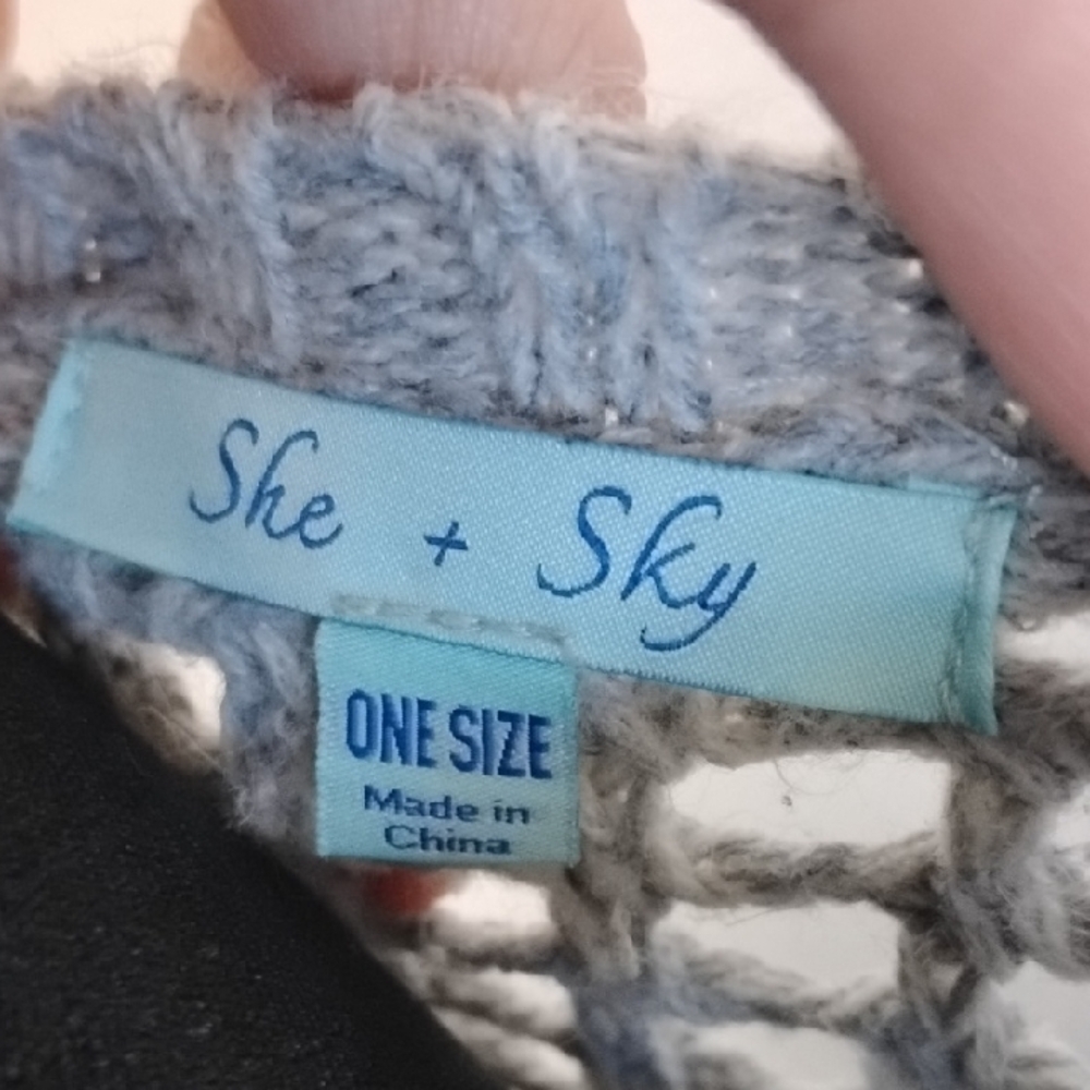 She + Sky Light Gray Open-Knit Sweater - Picture 2 of 5